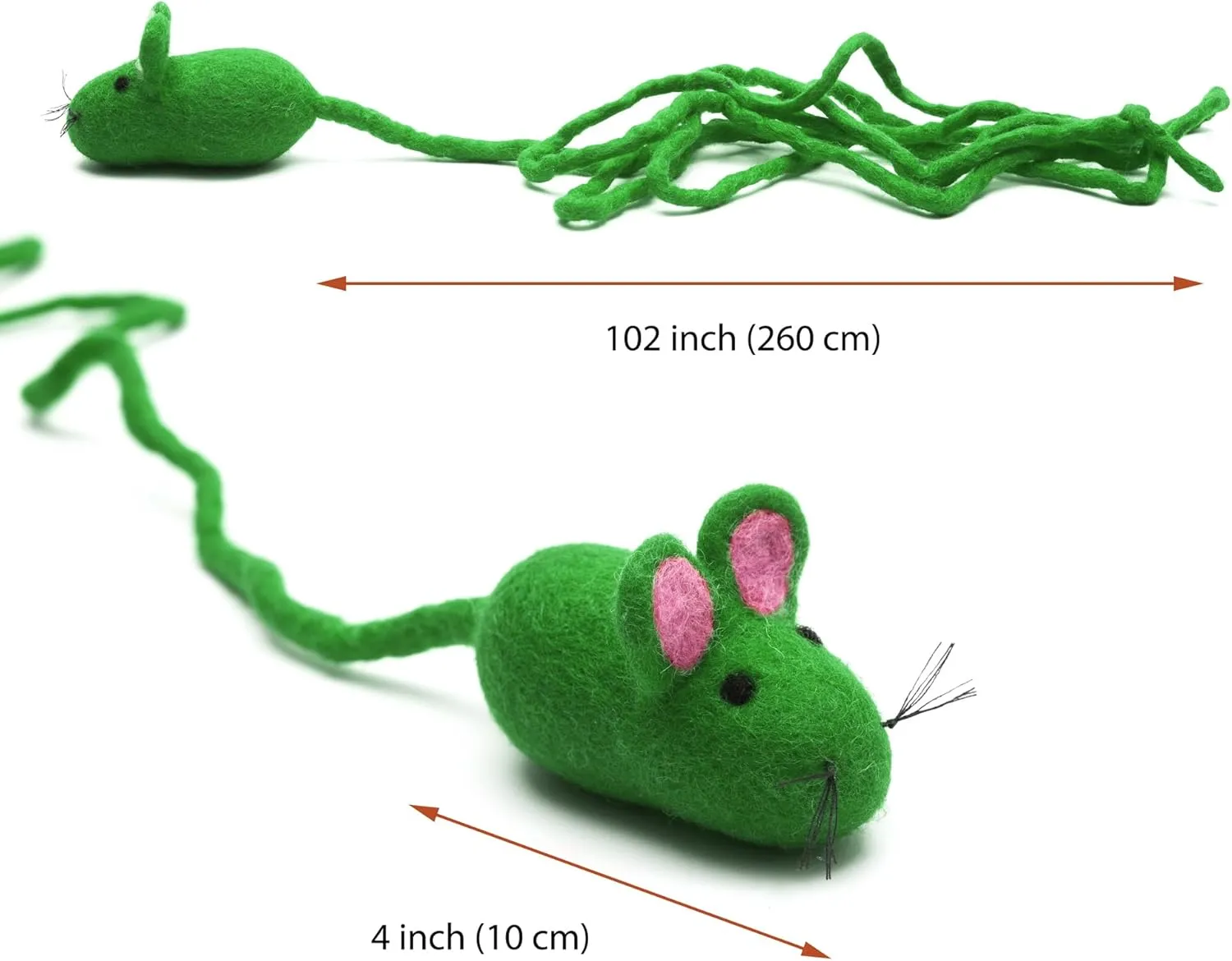Glaciart One Felt Mouse Cat Toy  Soft Fuzzy Enrichment 100% Natural Wool - Interactive Catnip Play Cat Toy Set - Safe for Pets, Non-AZO Colored Dyes - 100 Long