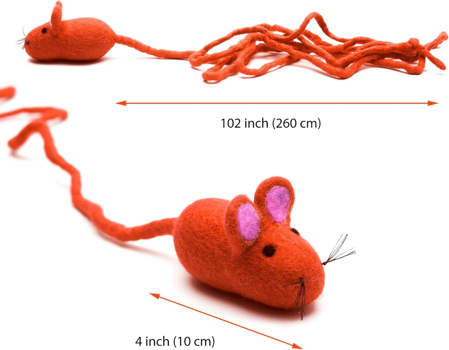 Glaciart One Felt Mouse Cat Toy  Soft Fuzzy Enrichment 100% Natural Wool - Interactive Catnip Play Cat Toy Set - Safe for Pets, Non-AZO Colored Dyes - 100 Long