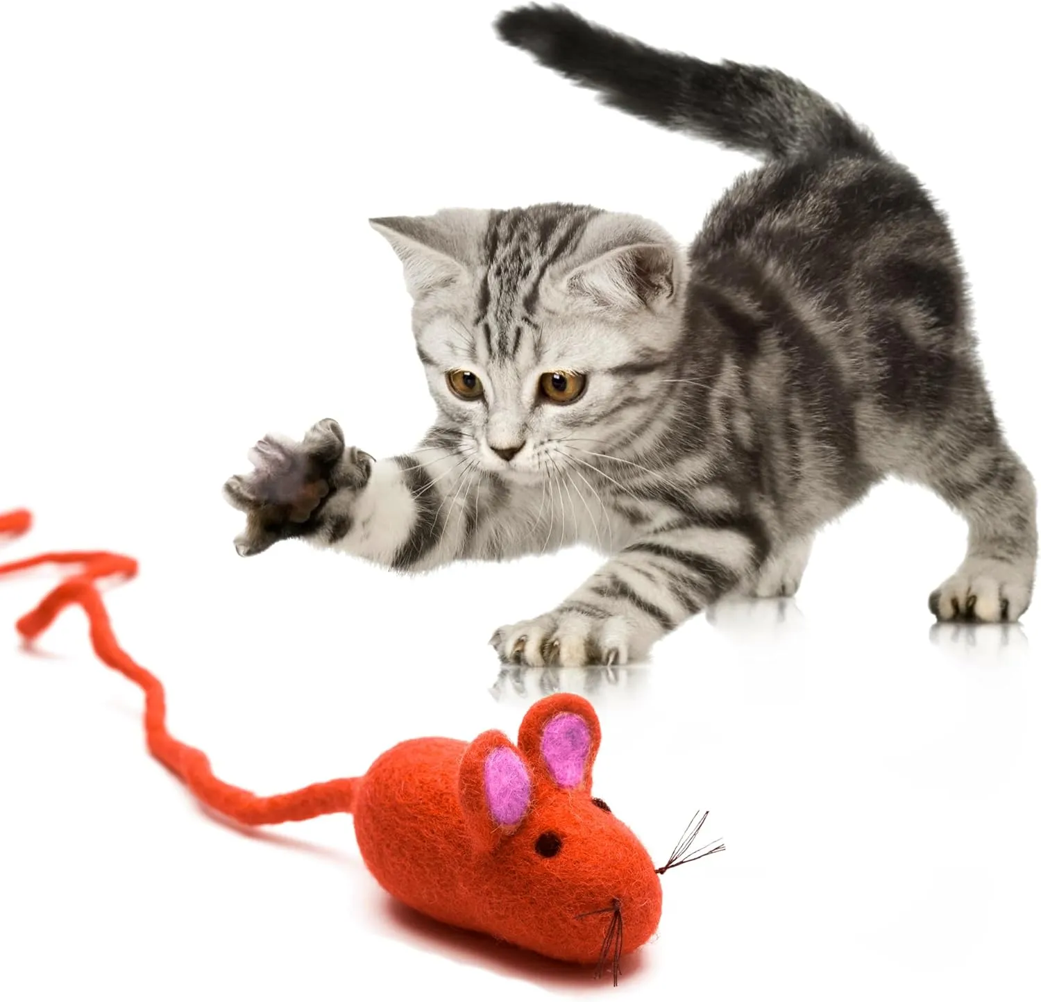 Glaciart One Felt Mouse Cat Toy  Soft Fuzzy Enrichment 100% Natural Wool - Interactive Catnip Play Cat Toy Set - Safe for Pets, Non-AZO Colored Dyes - 100 Long