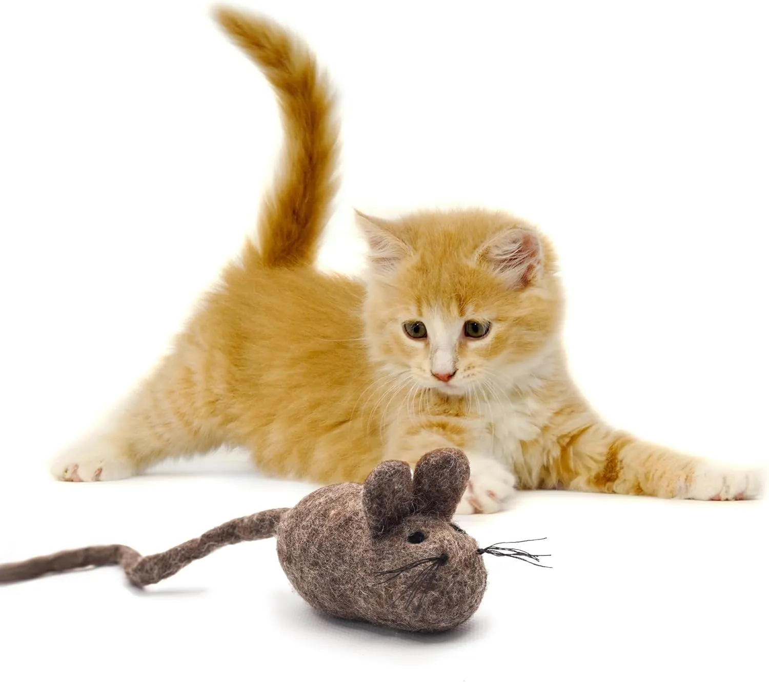 Glaciart One Felt Mouse Cat Toy  Soft Fuzzy Enrichment 100% Natural Wool - Interactive Catnip Play Cat Toy Set - Safe for Pets, Non-AZO Colored Dyes - 100 Long