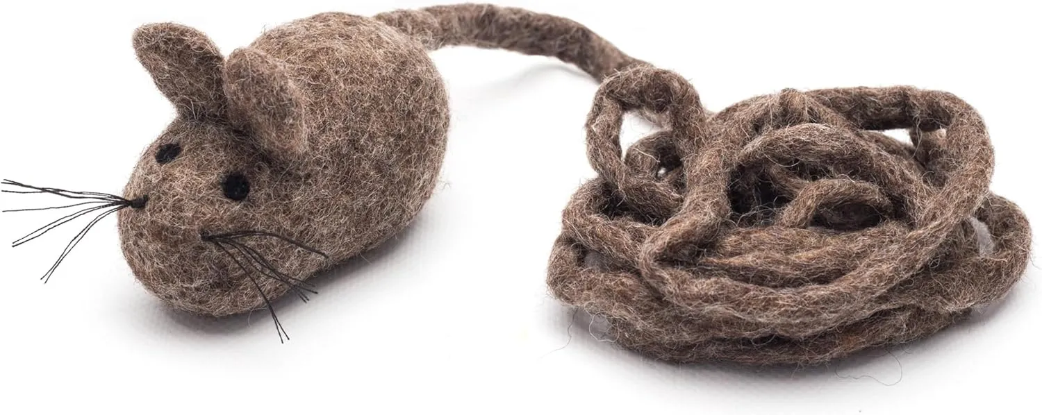 Glaciart One Felt Mouse Cat Toy  Soft Fuzzy Enrichment 100% Natural Wool - Interactive Catnip Play Cat Toy Set - Safe for Pets, Non-AZO Colored Dyes - 100 Long