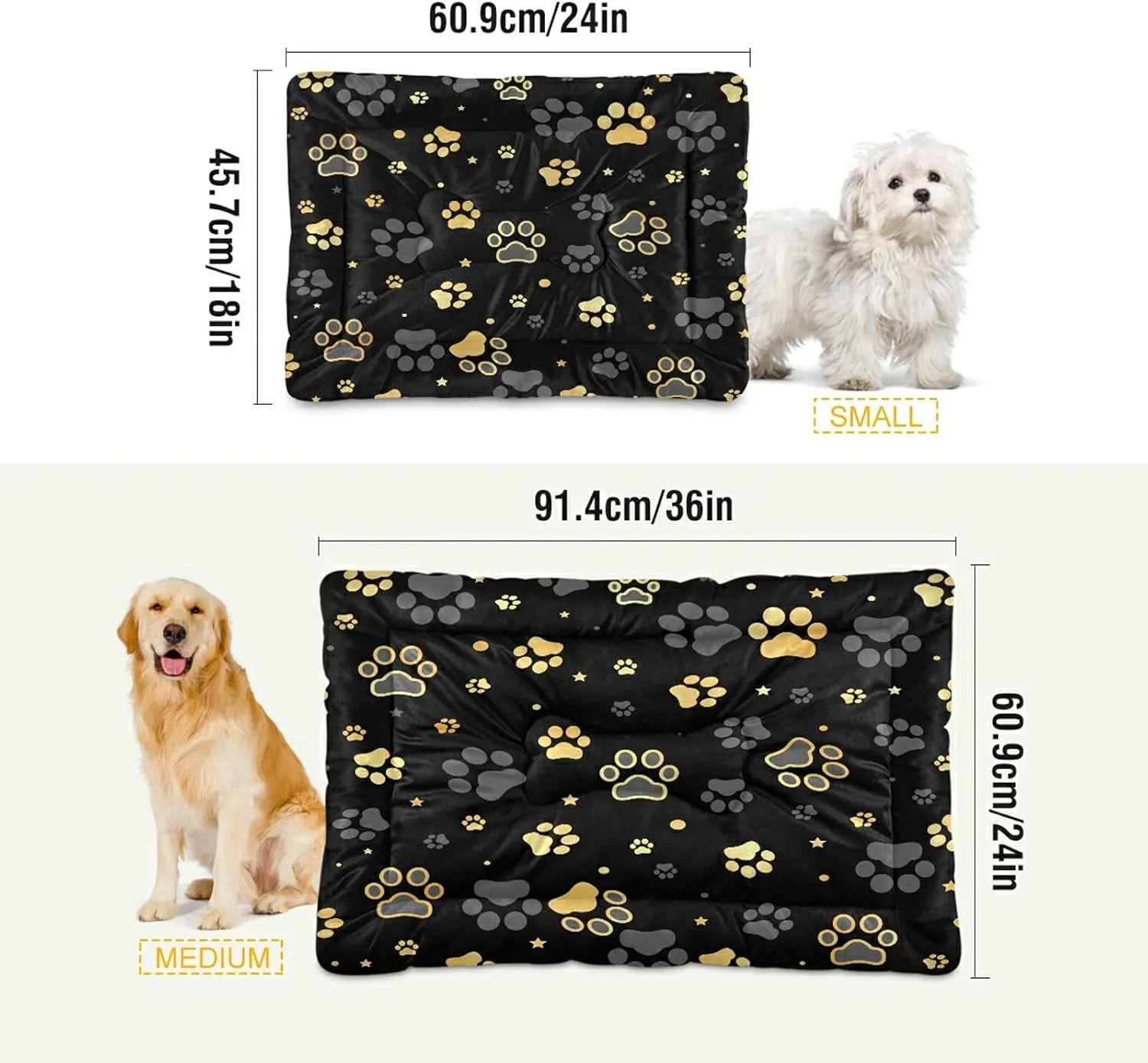 Gold Dog Paw Print Dog Bed Black Medium Pet Bed Mat Non Slip Cat Beds Pad Mats Soft Dogs Bed Pillows Pets Blanket Cushion