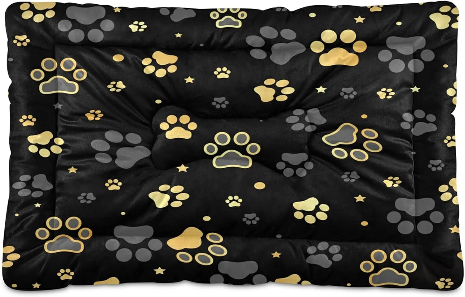 Gold Dog Paw Print Dog Bed Black Medium Pet Bed Mat Non Slip Cat Beds Pad Mats Soft Dogs Bed Pillows Pets Blanket Cushion