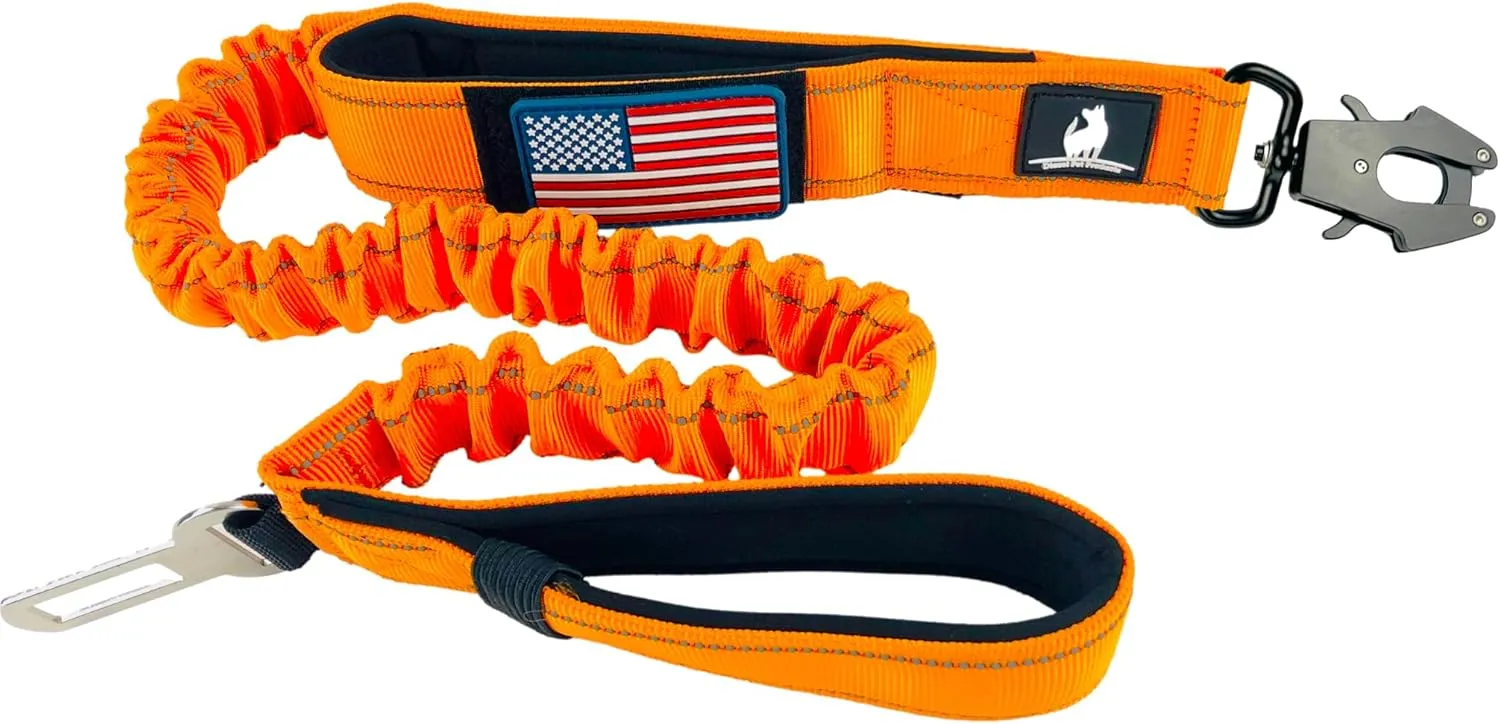 Heavy Duty Bungee Dog Leash - Shock Absorbing, Seat Belt Clip, Quick Release Frog Clasp, Double Padded Handles, for Large and Medium Dogs, Durable for Training, Walking, Car Safety, Outdoor Adventure
