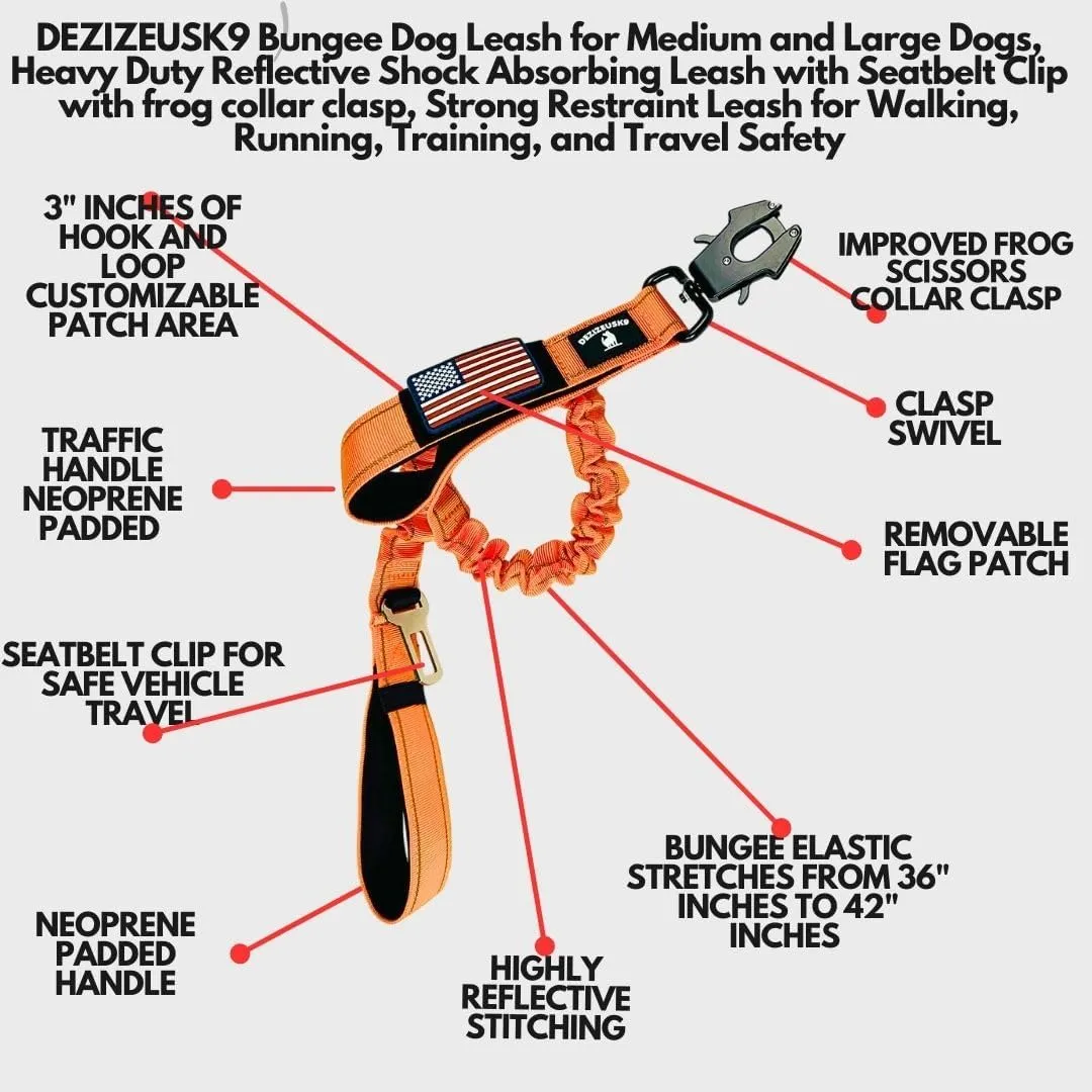 Heavy Duty Bungee Dog Leash - Shock Absorbing, Seat Belt Clip, Quick Release Frog Clasp, Double Padded Handles, for Large and Medium Dogs, Durable for Training, Walking, Car Safety, Outdoor Adventure