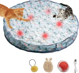 Interactive Cat Toys, Fast Rolling Ball in Play Mat, Automatic Motion Activated Moving Ball Hide and Seek Game for Bored Indoor, 28 Inch Play Mat Teasing (Blue)