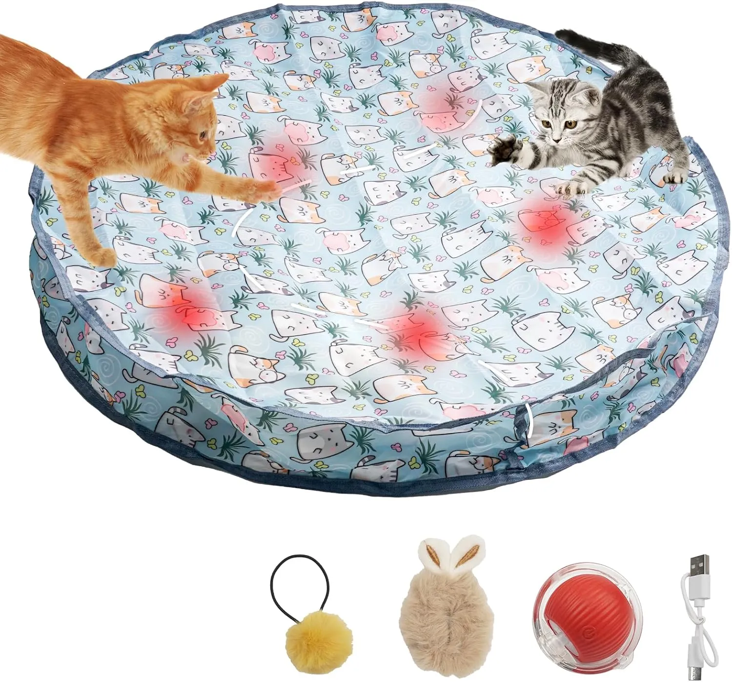 Interactive Cat Toys, Fast Rolling Ball in Play Mat, Automatic Motion Activated Moving Ball Hide and Seek Game for Bored Indoor, 28 Inch Play Mat Teasing (Blue)
