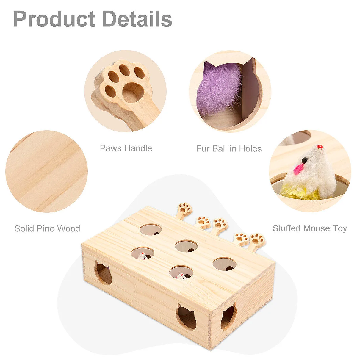 Interactive Wooden Whack-a-Mole Cat Toy