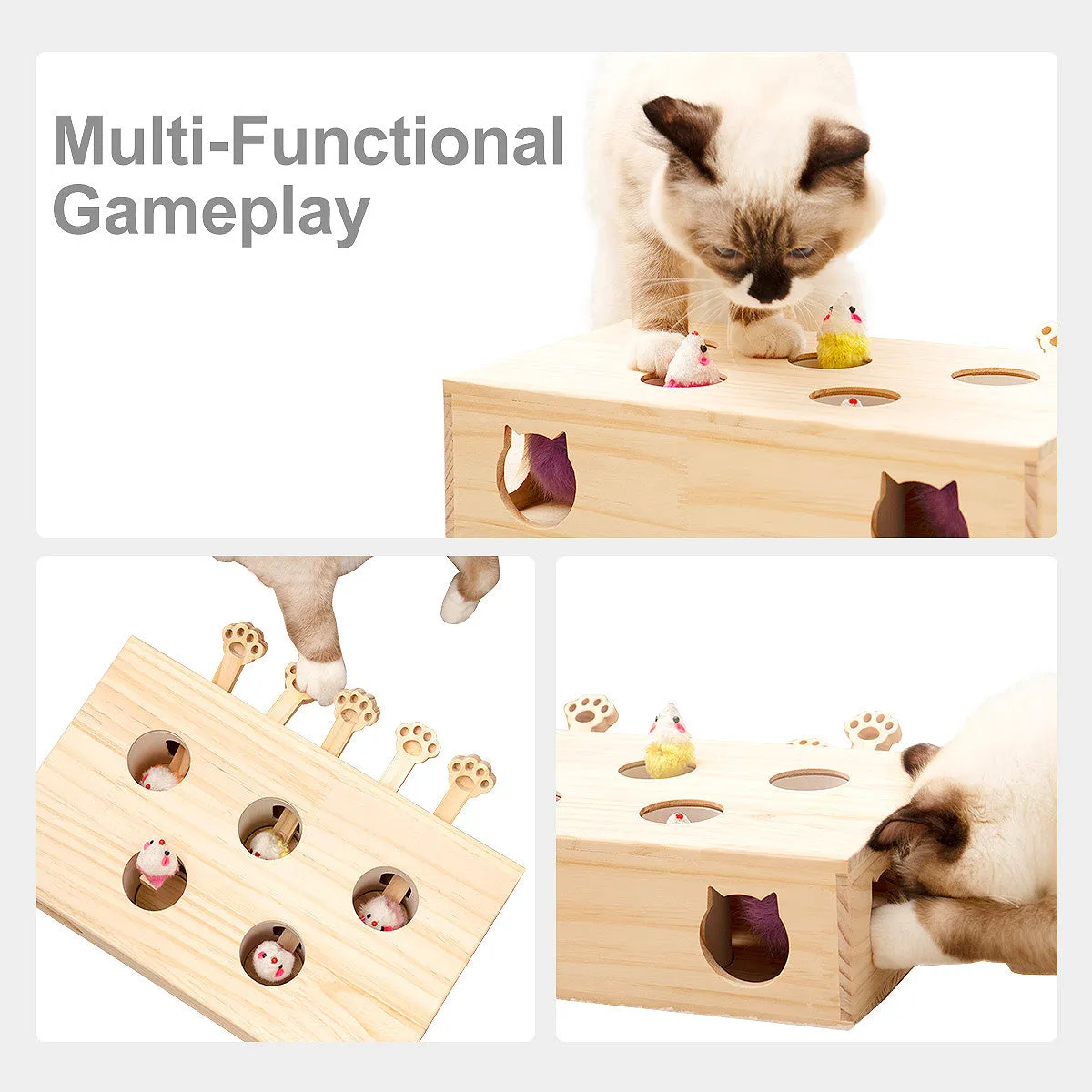 Interactive Wooden Whack-a-Mole Cat Toy