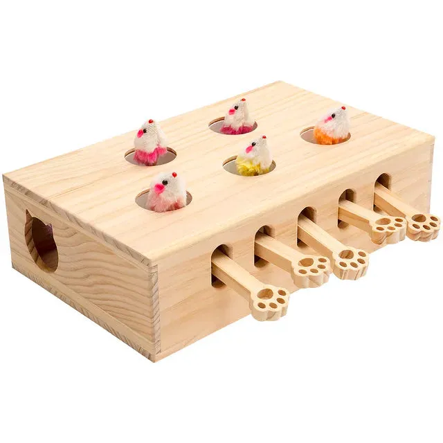 Interactive Wooden Whack-a-Mole Cat Toy