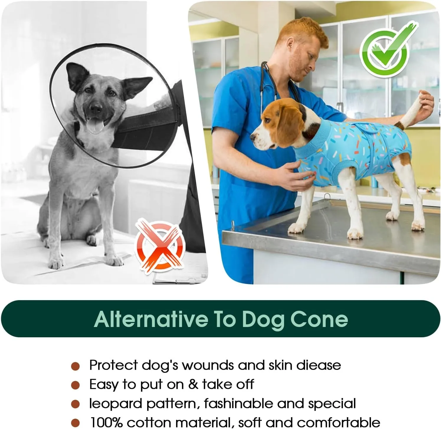 Kuoser Recovery Suit for Dogs, Dog Surgery Suit for Neutering, Breathable Recovery Onesie, Post-Op Protective Vest for Wound, Bodysuit for Abdominal Wounds Skin Disease, BlueRibbon S