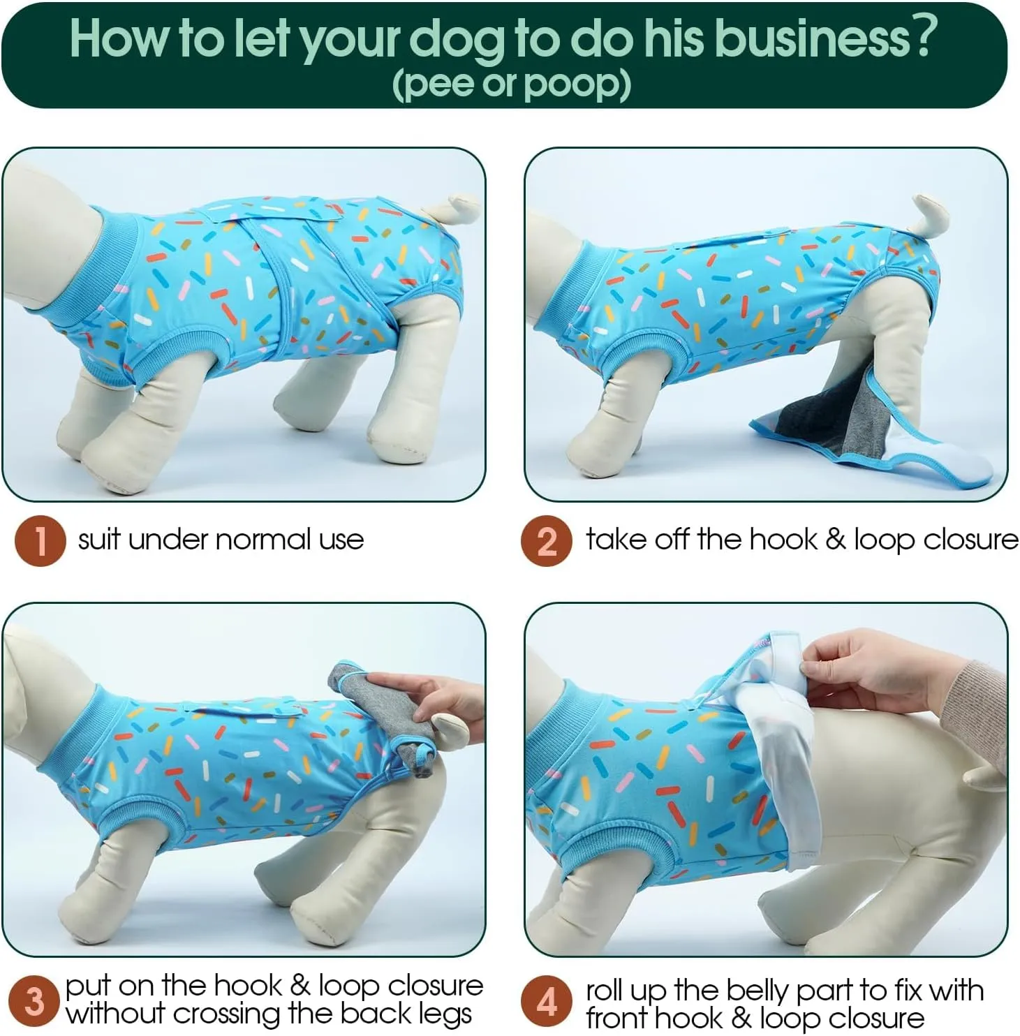 Kuoser Recovery Suit for Dogs, Dog Surgery Suit for Neutering, Breathable Recovery Onesie, Post-Op Protective Vest for Wound, Bodysuit for Abdominal Wounds Skin Disease, BlueRibbon S