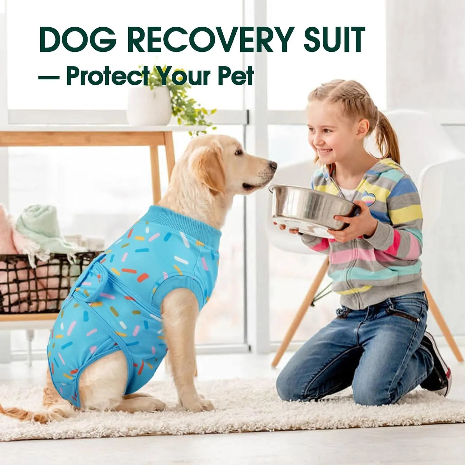 Kuoser Recovery Suit for Dogs, Dog Surgery Suit for Neutering, Breathable Recovery Onesie, Post-Op Protective Vest for Wound, Bodysuit for Abdominal Wounds Skin Disease, BlueRibbon S
