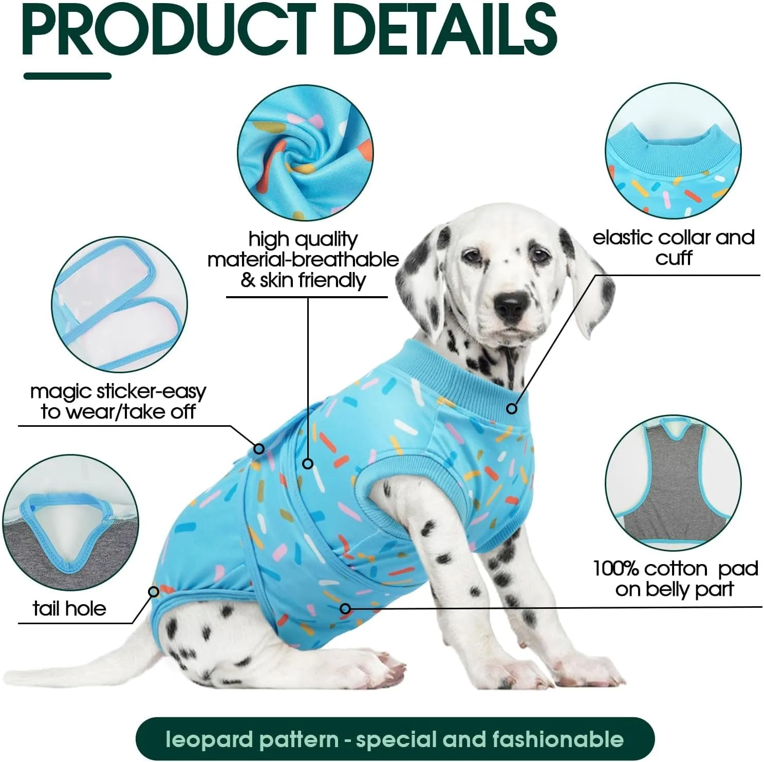 Kuoser Recovery Suit for Dogs, Dog Surgery Suit for Neutering, Breathable Recovery Onesie, Post-Op Protective Vest for Wound, Bodysuit for Abdominal Wounds Skin Disease, BlueRibbon S