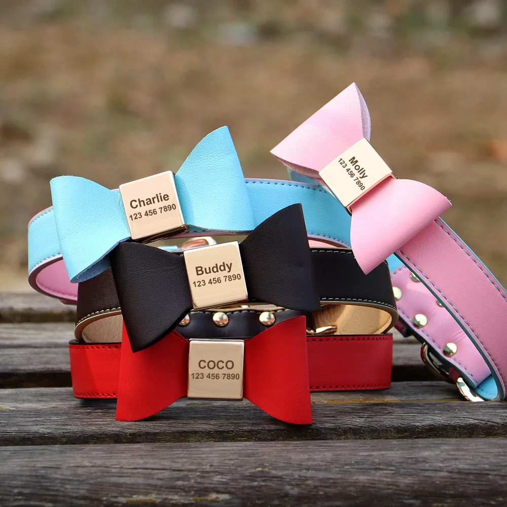 Leather And Bow Personalized Collars