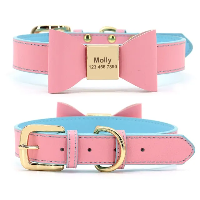 Leather And Bow Personalized Collars