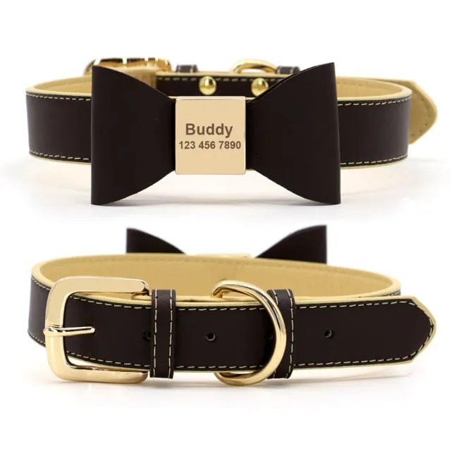 Leather And Bow Personalized Collars