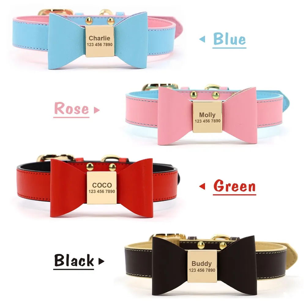 Leather And Bow Personalized Collars