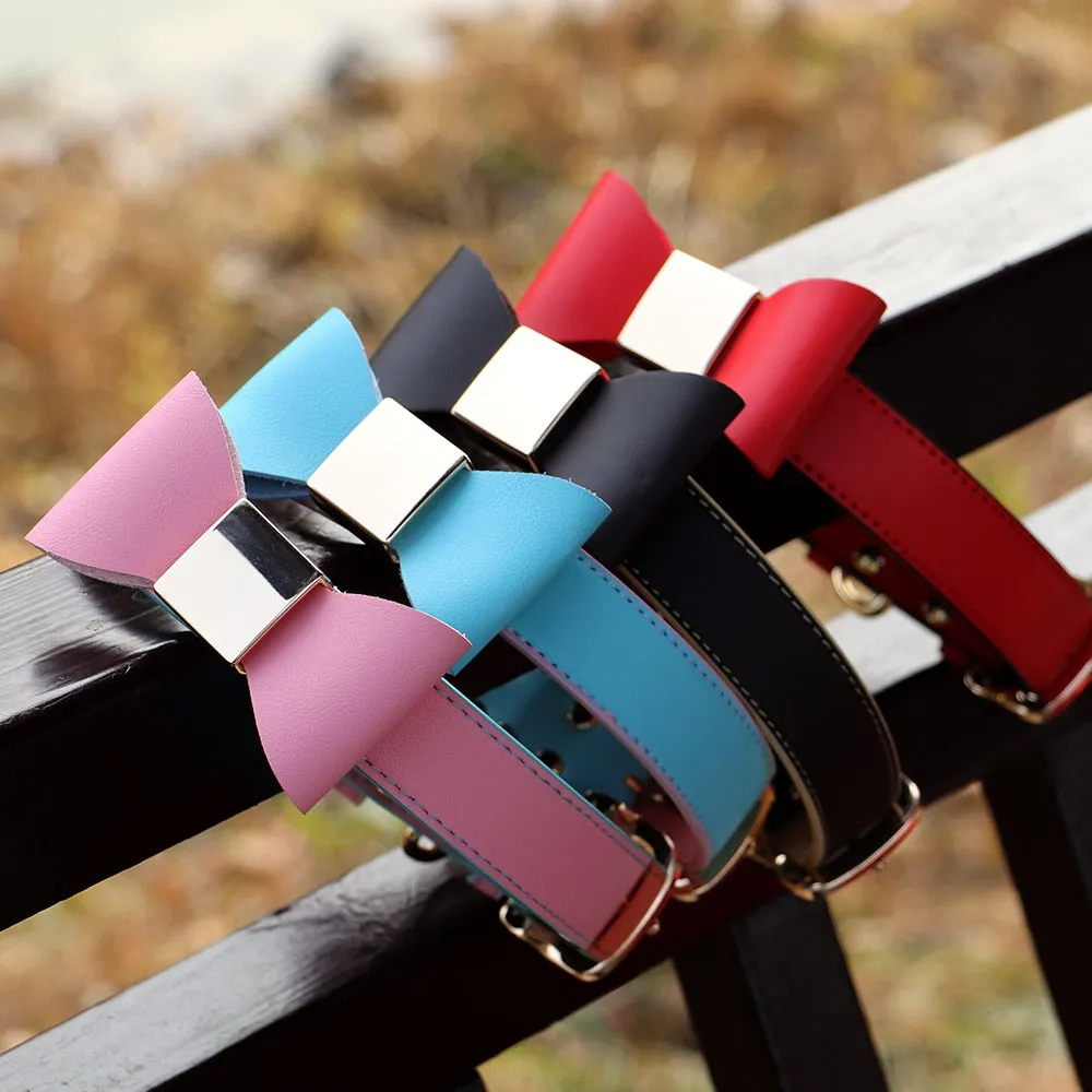 Leather And Bow Personalized Collars