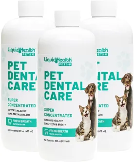 LIQUIDHEALTH Pet Dental Care Water Additive for Dogs & Cats - Fast Acting Pet Bad Breath Freshener, Dog Mouth Wash, Animal Oral Dental Rinse, Plaque & Tartar Teeth Cleaning Solution, USA Made (3 Pack)