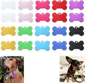 Luckycivia 20 Pcs 38mm Colorful Bone Shape Pet ID Tag, Double Sided Dog Cat Pet Name Phone Number ID Tag Charm Personalized Jewelry Making