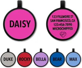 LYP Soundless Pet Tag - Deep Engraved Silicone  Double Sided and Engraving Will Last - Many Design Choices of Pet ID Tags, Dog Tags, Cat Tags (Hot Pink, Circle)