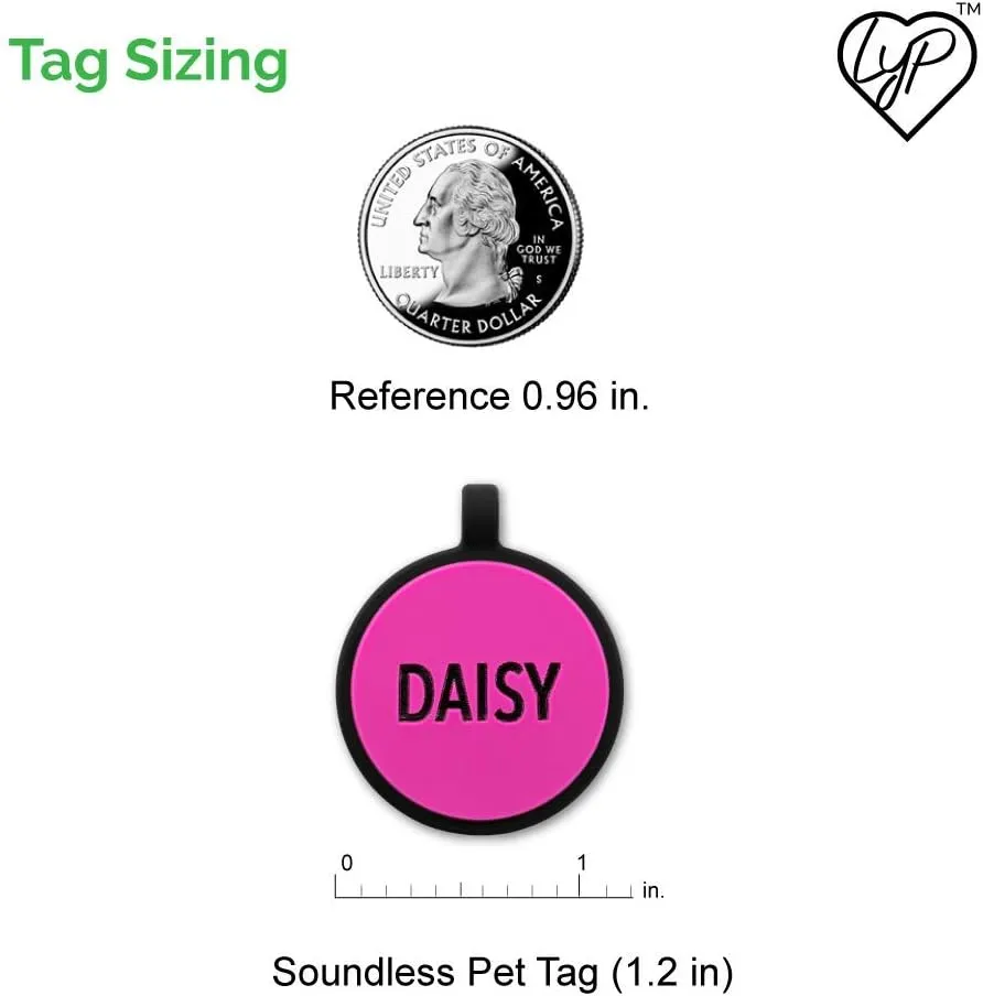 LYP Soundless Pet Tag - Deep Engraved Silicone  Double Sided and Engraving Will Last - Many Design Choices of Pet ID Tags, Dog Tags, Cat Tags (Hot Pink, Circle)