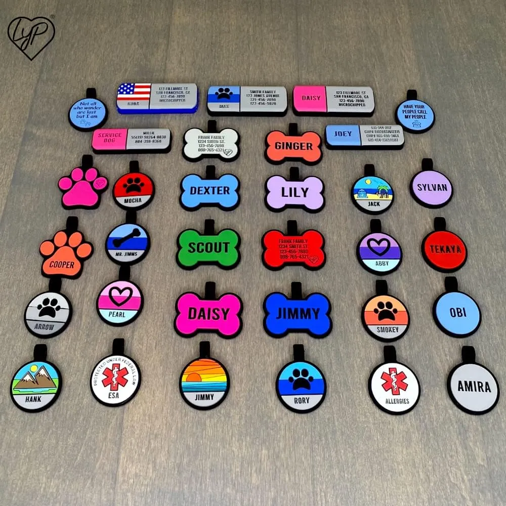 LYP Soundless Pet Tag - Deep Engraved Silicone  Double Sided and Engraving Will Last - Many Design Choices of Pet ID Tags, Dog Tags, Cat Tags (Hot Pink, Circle)