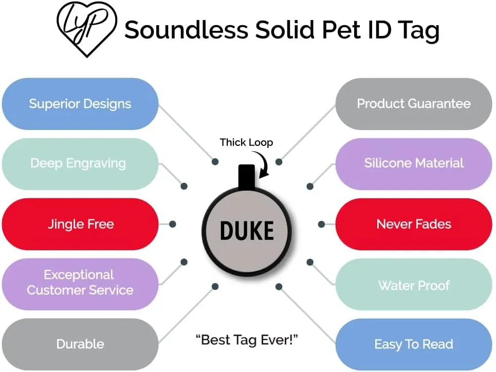 LYP Soundless Pet Tag - Deep Engraved Silicone  Double Sided and Engraving Will Last - Many Design Choices of Pet ID Tags, Dog Tags, Cat Tags (Hot Pink, Circle)
