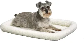 MidWest Homes for Pets 30L-Inch White Fleece Dog Bed or Cat Bed w/ Comfortable Bolster, Ideal for Medium Dog Breeds & Fits a 30-Inch Dog Crate, Easy Maintenance Machine Wash & Dry, 1-Year Warranty, Model:40230