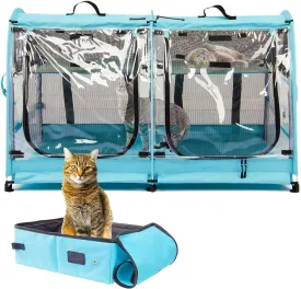 Mispace Portable 2 Pet Carriers for Cats Collapsible Cat Condo for Car Travel Pet Kennel Show Cages with Portable Carry Bag Hammocks Mats and Litter Box