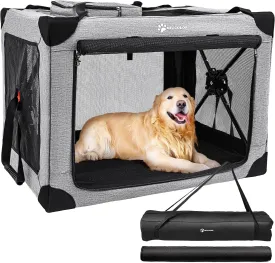 MIU COLOR Collaspsible Quick Installation Dog Crate - 37 Inch Portable Travel for Large Dog, 3-Door Foldable Dog Cage with Windows and Soft mat, Indoor & Outdoor