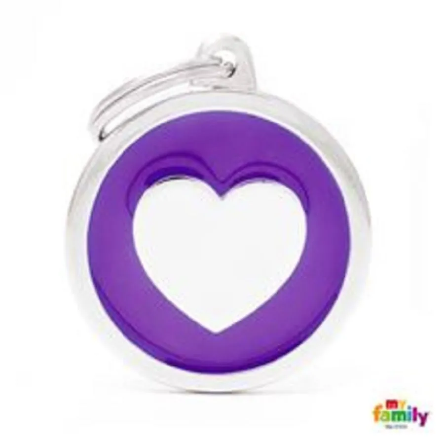 My Family ID Tags Classic Heart Large Purple