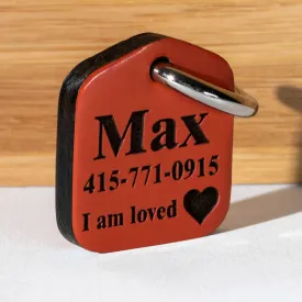 Orange Personalized Pet ID Tag Engraved for Dog Collars in Leather 1.25" x 1.5"