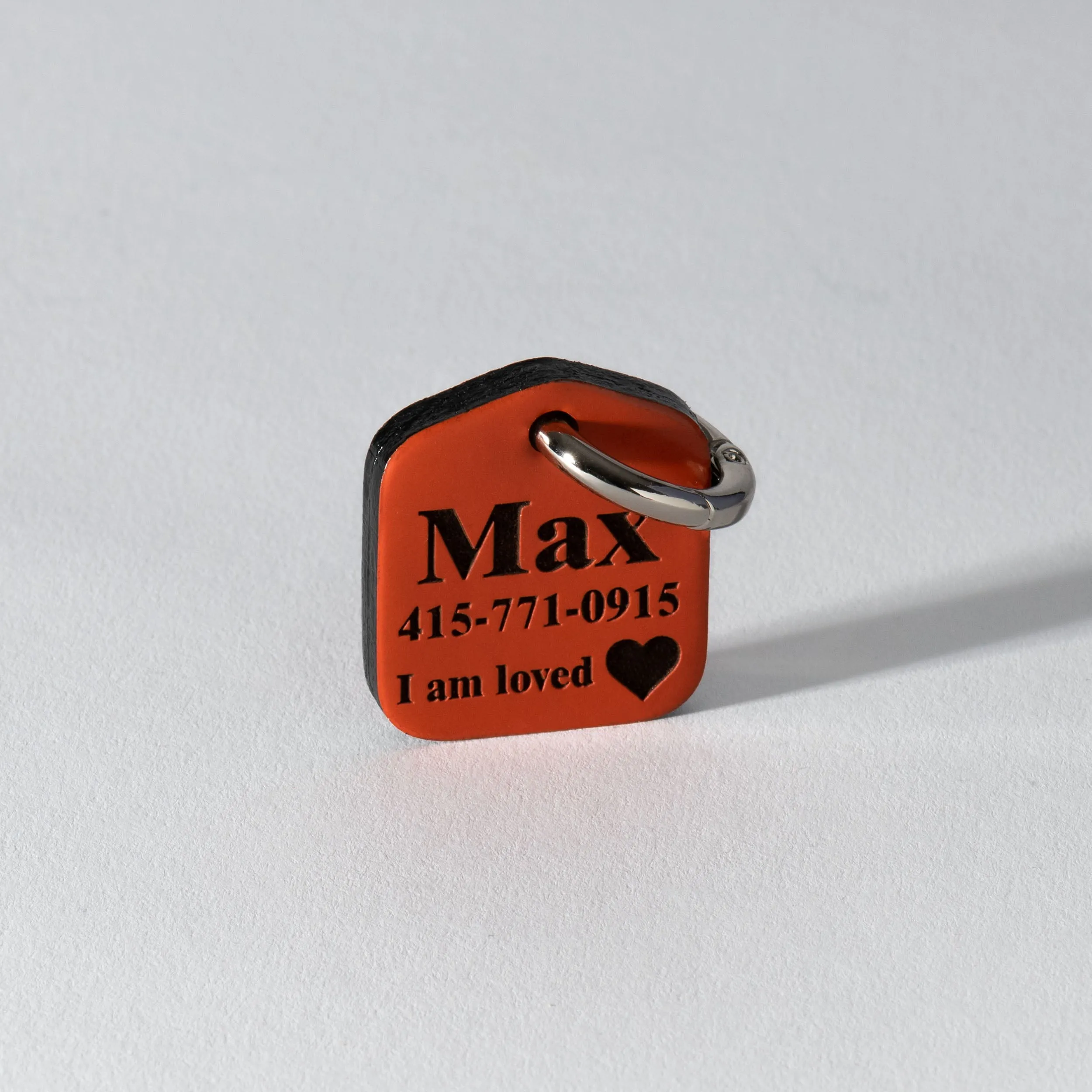 Orange Personalized Pet ID Tag Engraved for Dog Collars in Leather 1.25" x 1.5"