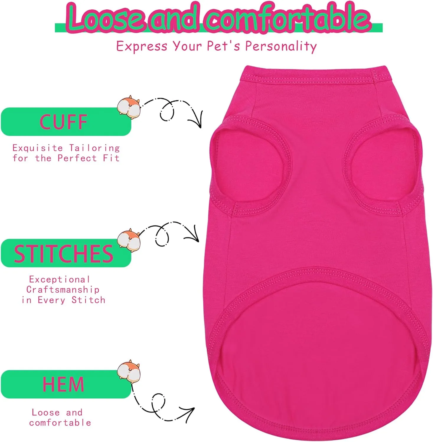 Paiaite Dog Clothes Fashionable Sleeveless Pet Vest: 'Little Miss Sassy' Printed Cotton Dog Shirt, Ideal for Small, Medium, and Large Breeds, Ensuring Comfort and Breathability Green M