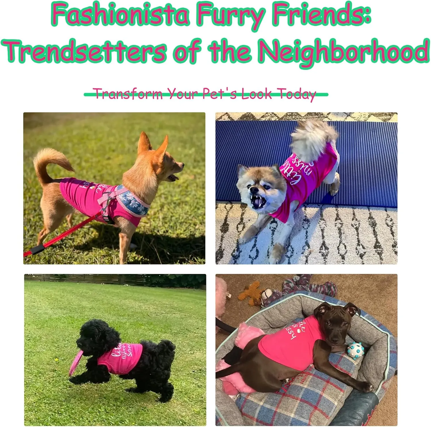 Paiaite Dog Clothes Fashionable Sleeveless Pet Vest: 'Little Miss Sassy' Printed Cotton Dog Shirt, Ideal for Small, Medium, and Large Breeds, Ensuring Comfort and Breathability Green M