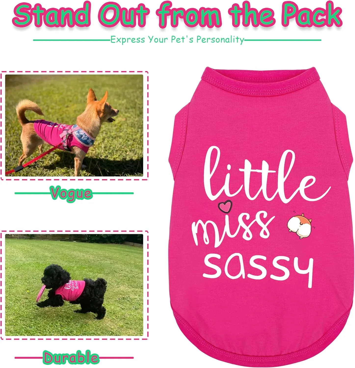 Paiaite Dog Clothes Fashionable Sleeveless Pet Vest: 'Little Miss Sassy' Printed Cotton Dog Shirt, Ideal for Small, Medium, and Large Breeds, Ensuring Comfort and Breathability Green M