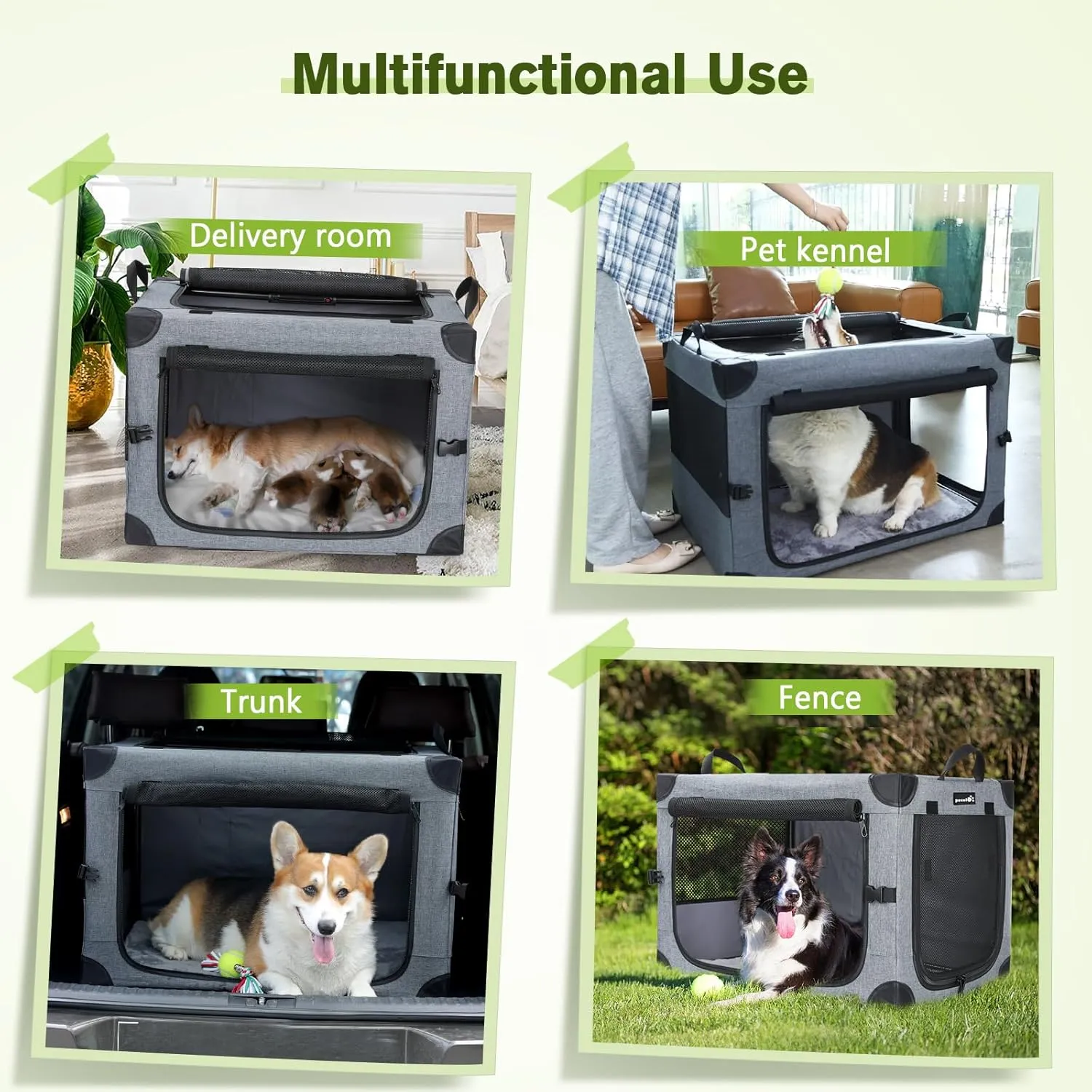 Pecute Collapsible Dog Crate, Portable Kennel for Dogs,M(24.8 x 16.9 x 16.9 inch), Top Access and 3-Breathable Mesh Windows, Indoor Outdoor Dog Cage, for Room, Car, Travelling, Camping, Grey