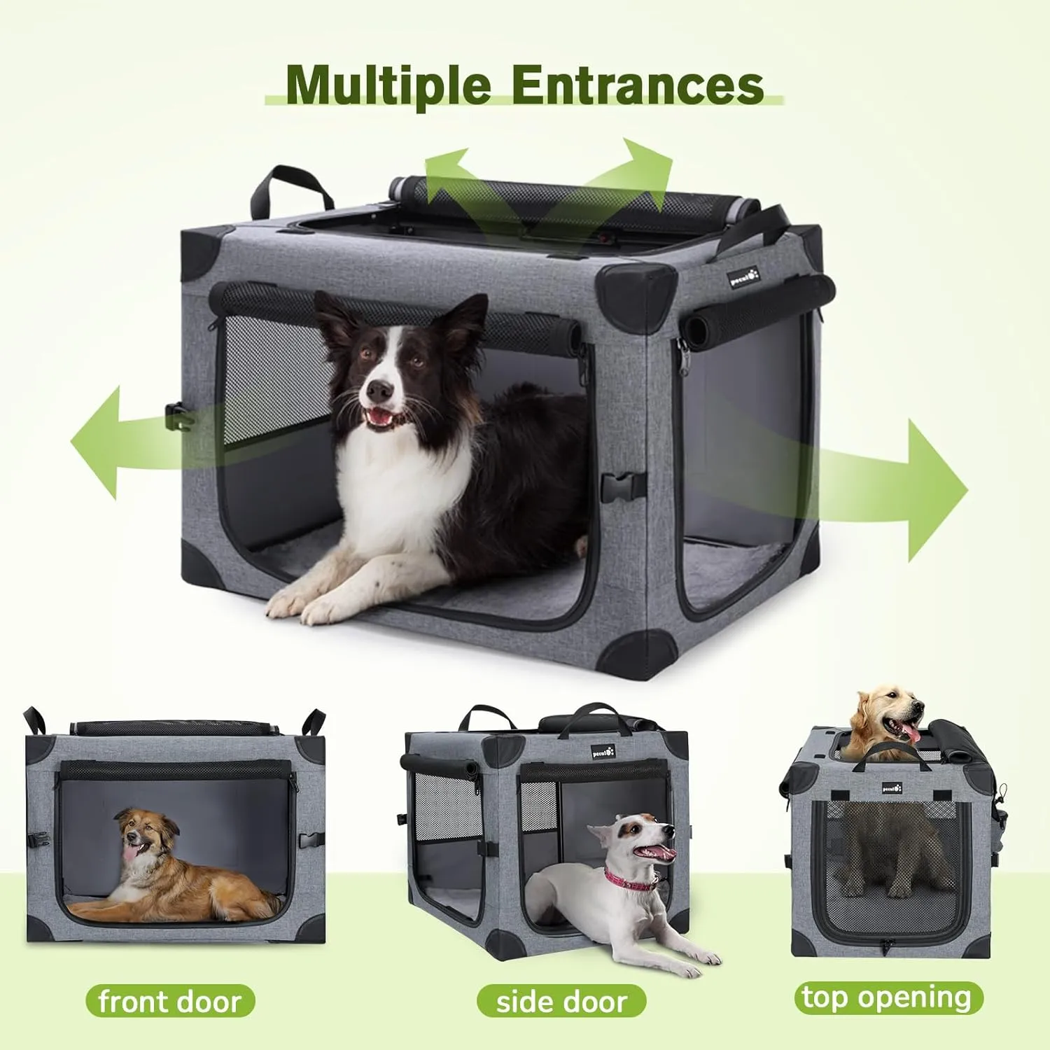 Pecute Collapsible Dog Crate, Portable Kennel for Dogs,M(24.8 x 16.9 x 16.9 inch), Top Access and 3-Breathable Mesh Windows, Indoor Outdoor Dog Cage, for Room, Car, Travelling, Camping, Grey