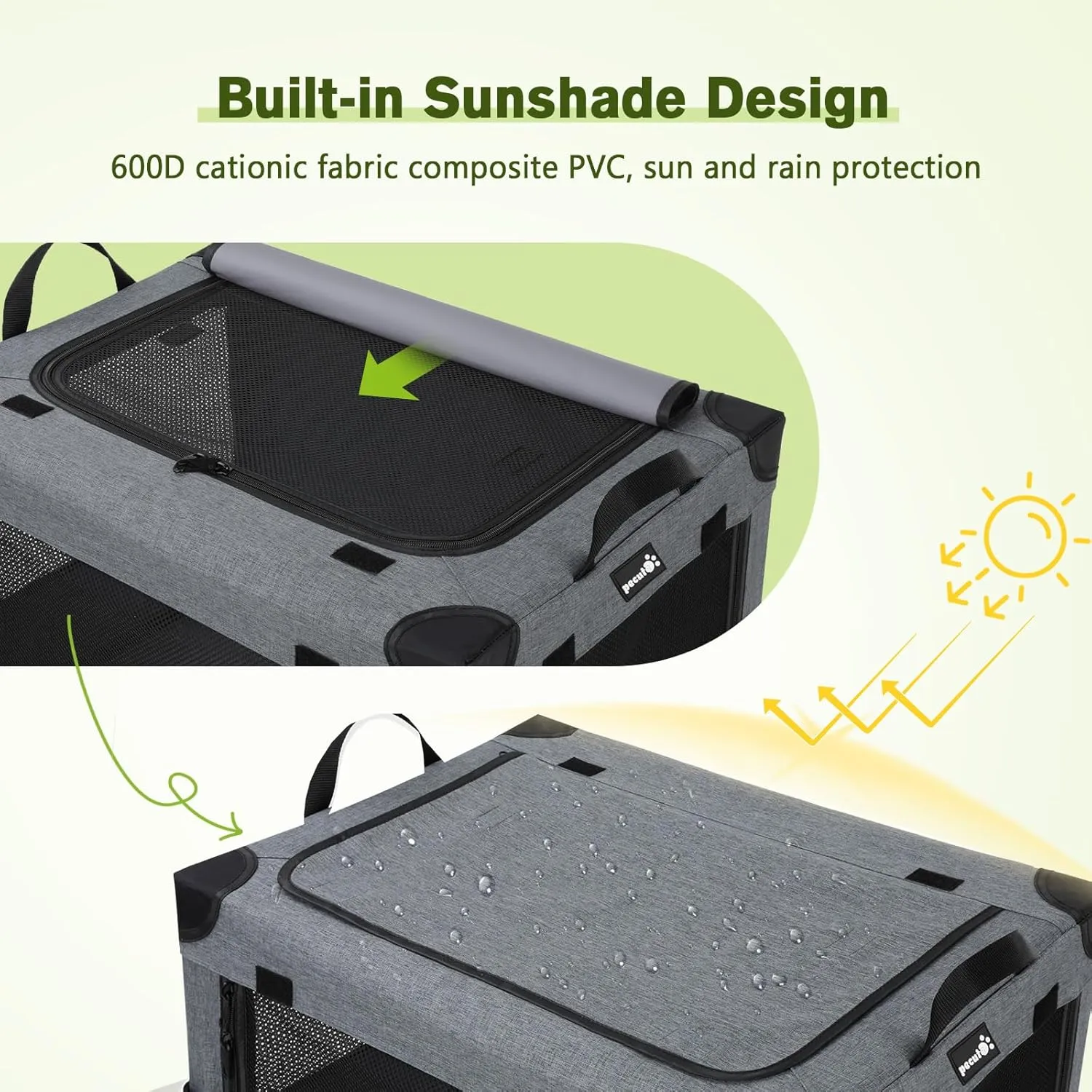 Pecute Collapsible Dog Crate, Portable Kennel for Dogs,M(24.8 x 16.9 x 16.9 inch), Top Access and 3-Breathable Mesh Windows, Indoor Outdoor Dog Cage, for Room, Car, Travelling, Camping, Grey