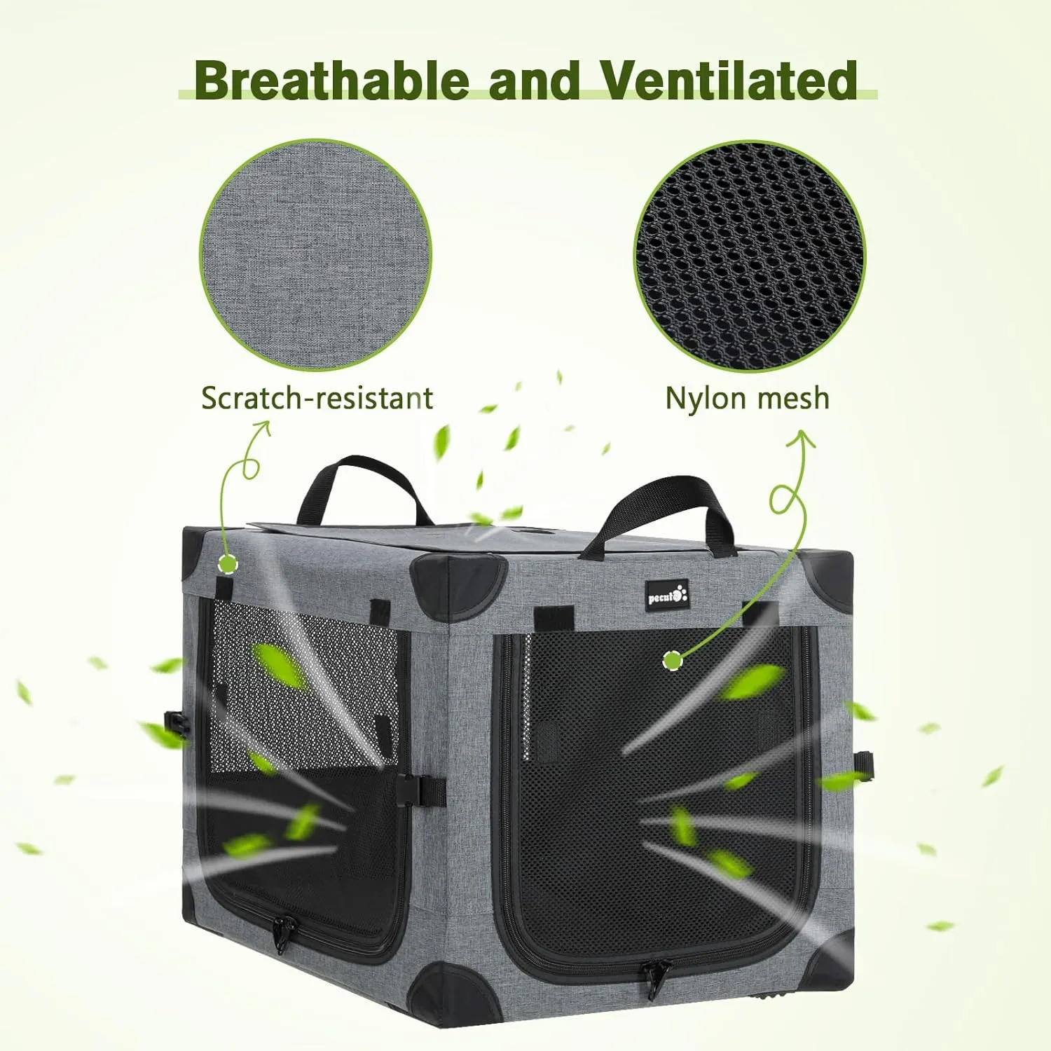 Pecute Collapsible Dog Crate, Portable Kennel for Dogs,M(24.8 x 16.9 x 16.9 inch), Top Access and 3-Breathable Mesh Windows, Indoor Outdoor Dog Cage, for Room, Car, Travelling, Camping, Grey