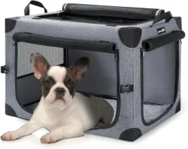 Pecute Collapsible Dog Crate, Portable Kennel for Dogs,M(24.8 x 16.9 x 16.9 inch), Top Access and 3-Breathable Mesh Windows, Indoor Outdoor Dog Cage, for Room, Car, Travelling, Camping, Grey
