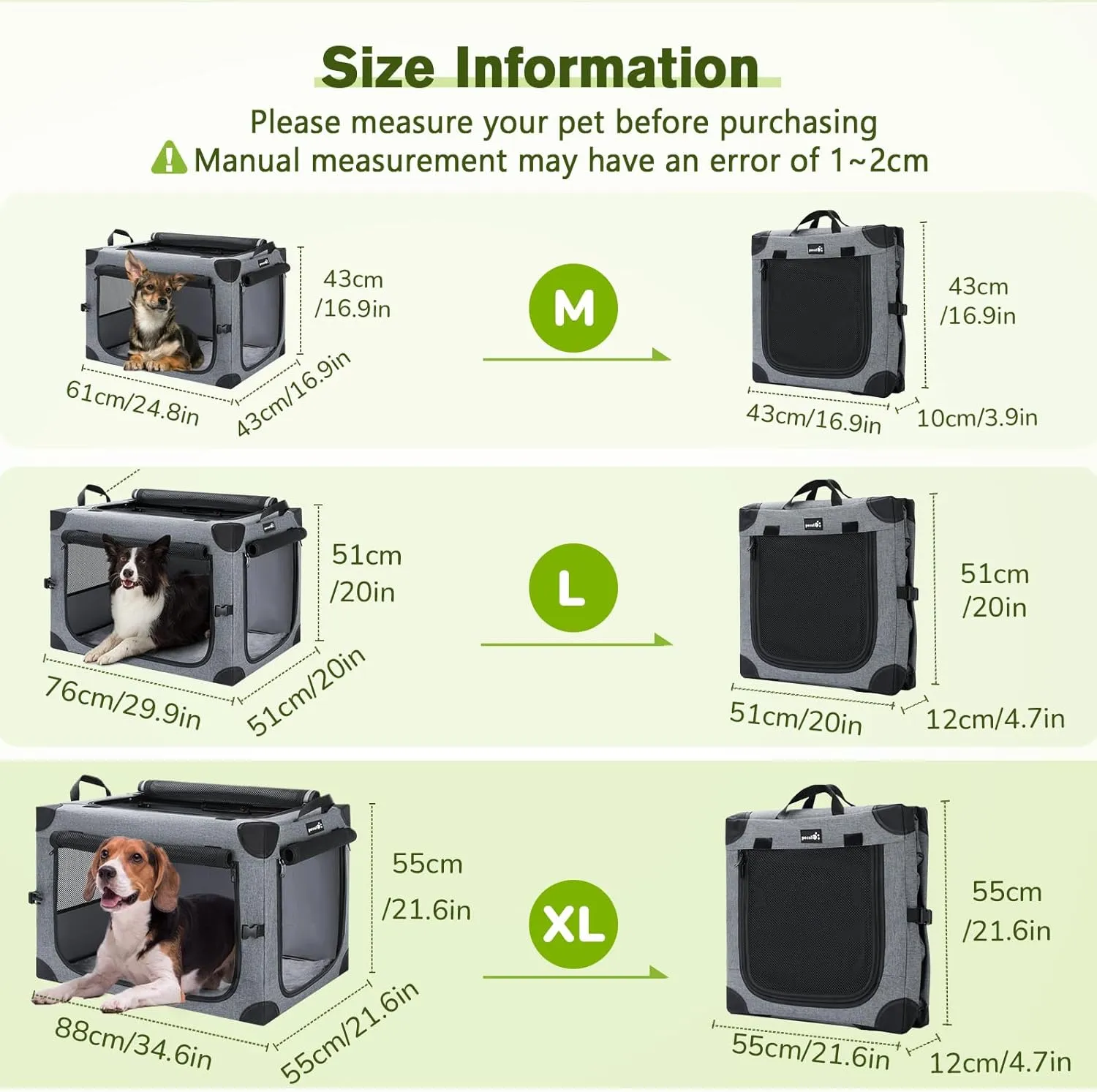 Pecute Collapsible Dog Crate, Portable Kennel for Dogs,M(24.8 x 16.9 x 16.9 inch), Top Access and 3-Breathable Mesh Windows, Indoor Outdoor Dog Cage, for Room, Car, Travelling, Camping, Grey