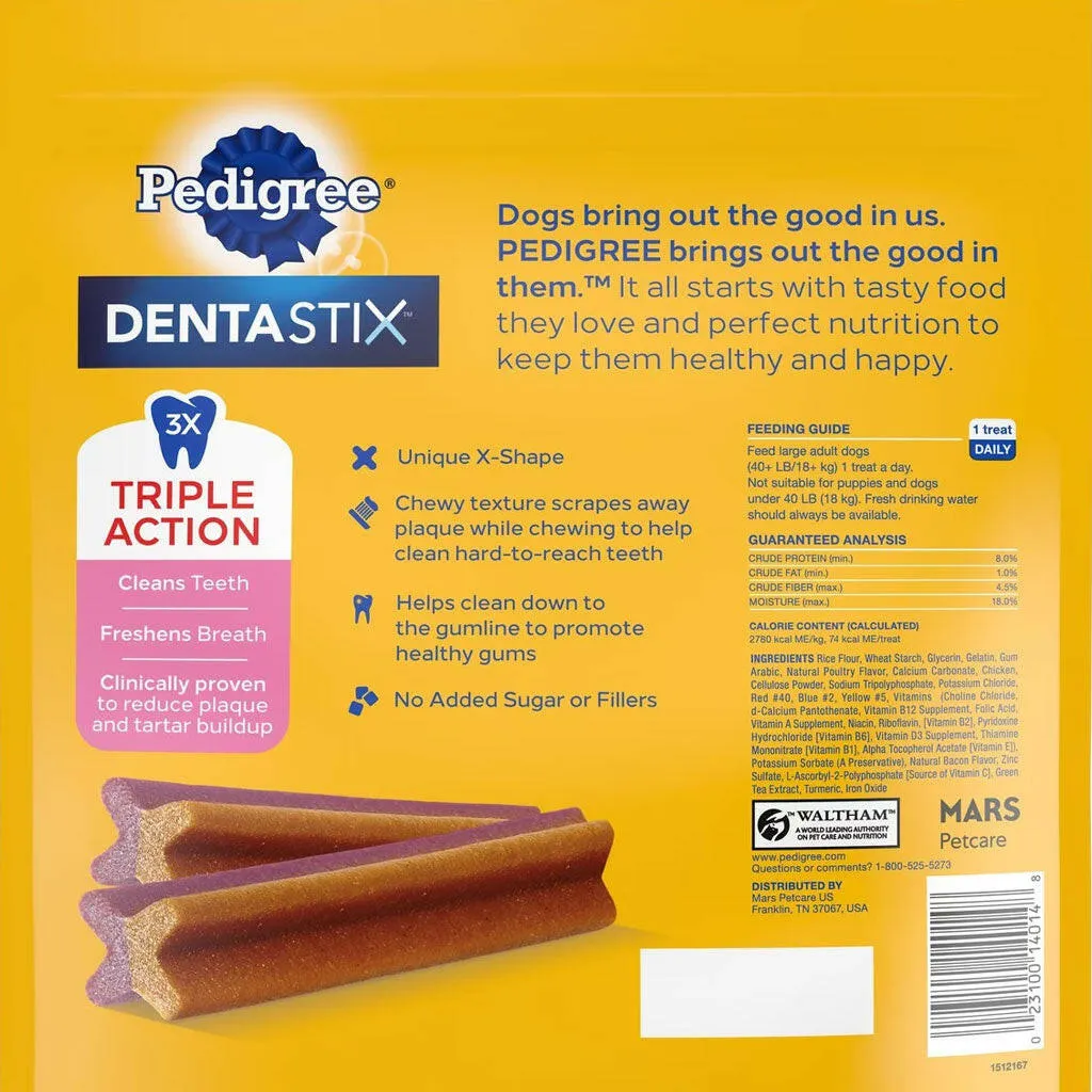 Pedigree Dentastix Dual Flavored Bacon & Chicken Flavored Large Dental Dog Treats, 32 Count