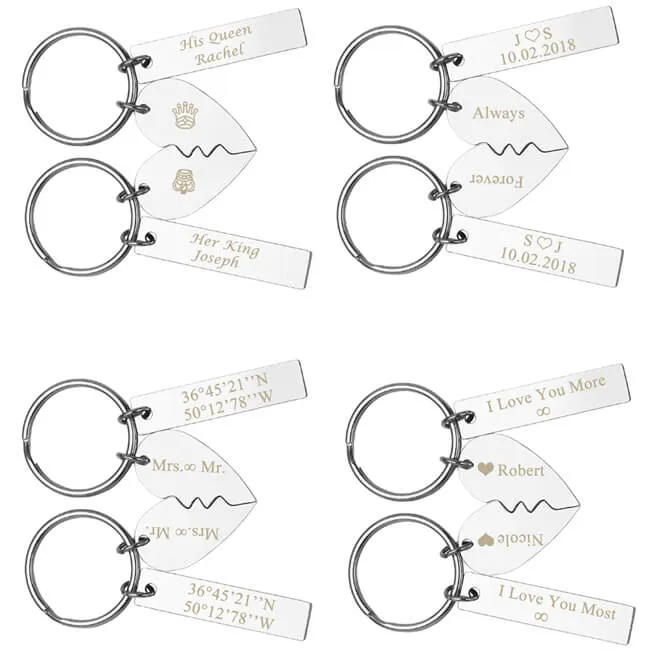 Personalized Heart Puzzle Matching Message Tag Keychain Set | Jovivi