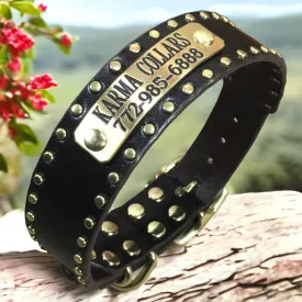 Personalized Leather Dog Collar with Nameplate 1.5" Studding