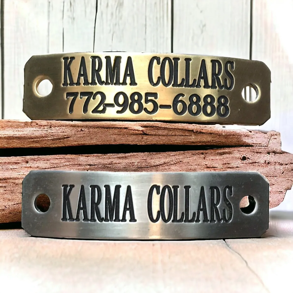 Personalized Leather Dog Collar with Nameplate 1.5" Studding