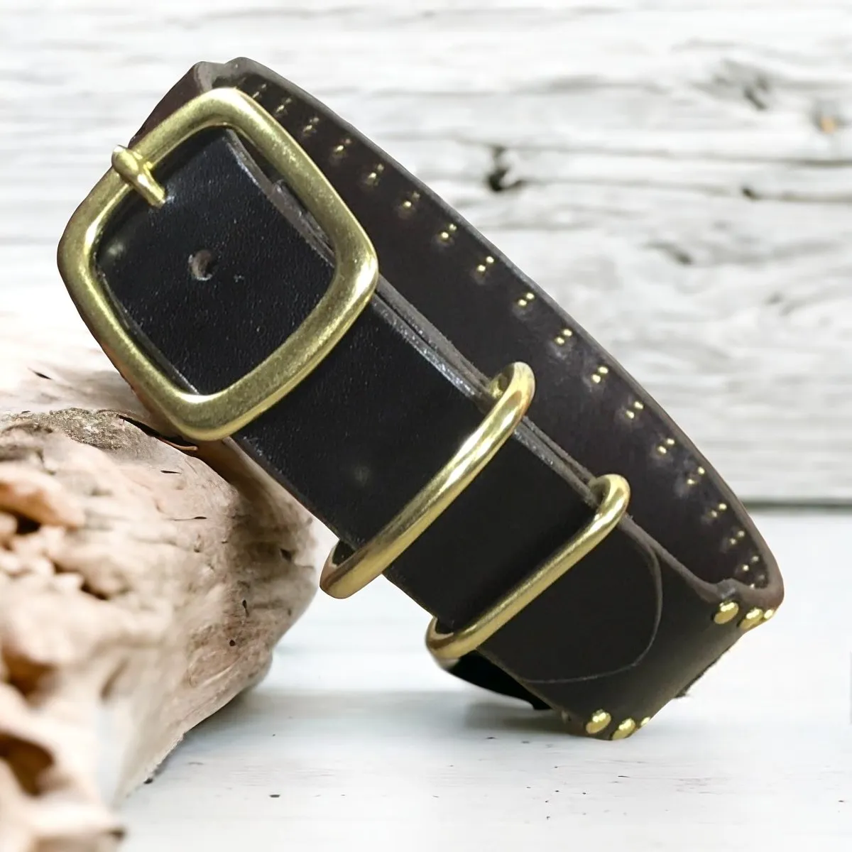 Personalized Leather Dog Collar with Nameplate 1.5" Studding