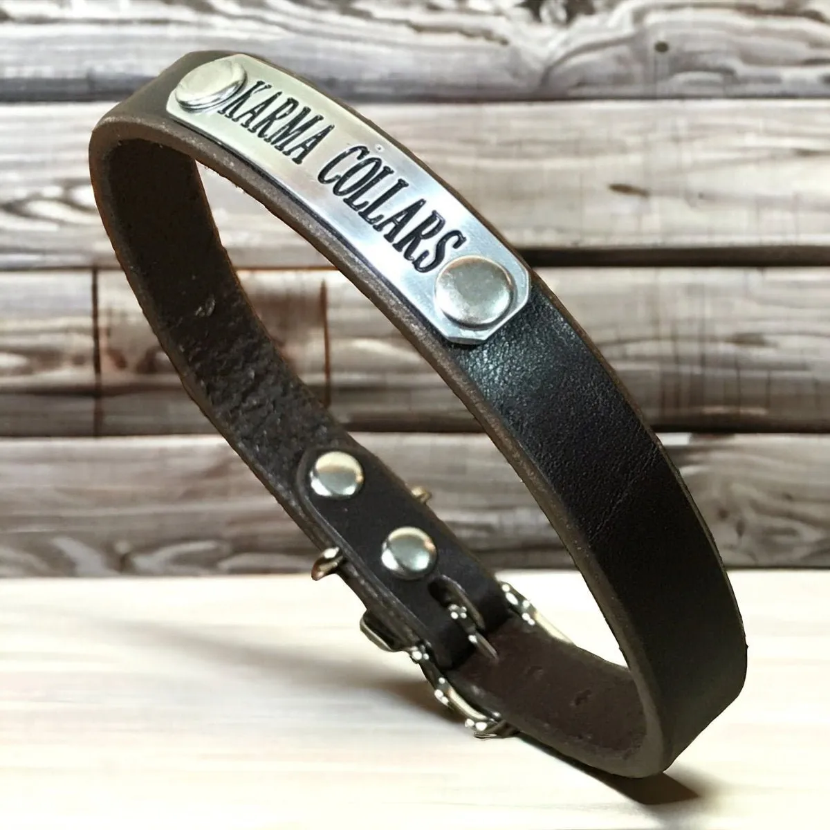 Personalized Leather Dog Collar with Nameplate 3/4"